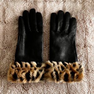 Charter Club Lined Leather Gloves with Faux Fur Trim